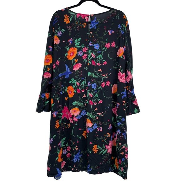 Old Navy Size X-Large Long Bell Sleeve Black Multicolor Floral Shift Dress Rayon - Picture 4 of 6